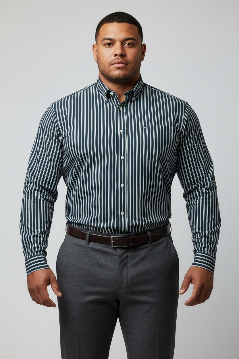 Camisa de botones Tommy Hilfiger 🇺🇸 de rayas en color azul L, turquesa y blanco Talla XL Entalle Custom Fit