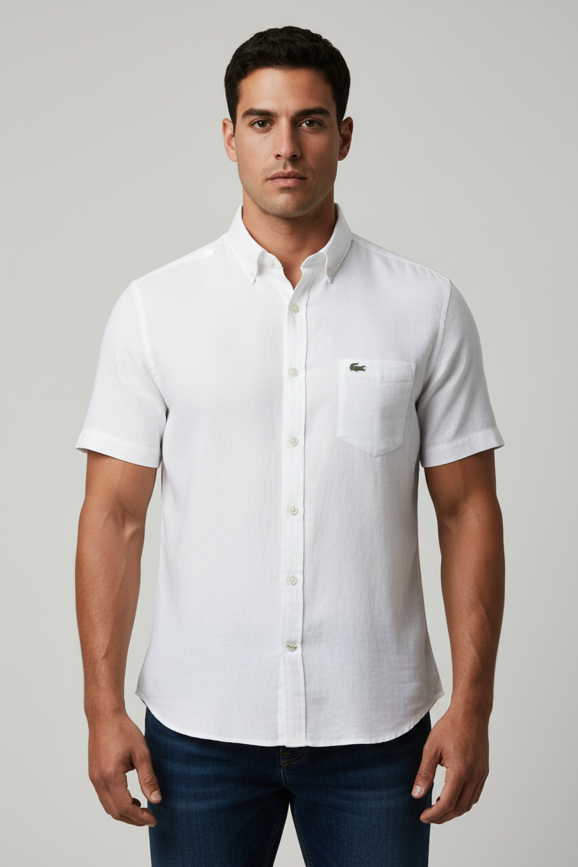 Camisa de botones Lacoste 🐊 de lino color blanco Talla L Entalle Regular