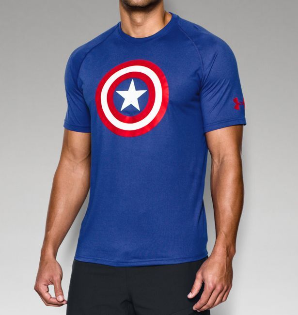 Camiseta de compresión Under Armour 🏋🏽 color azul con diseño de capitán america Talla M