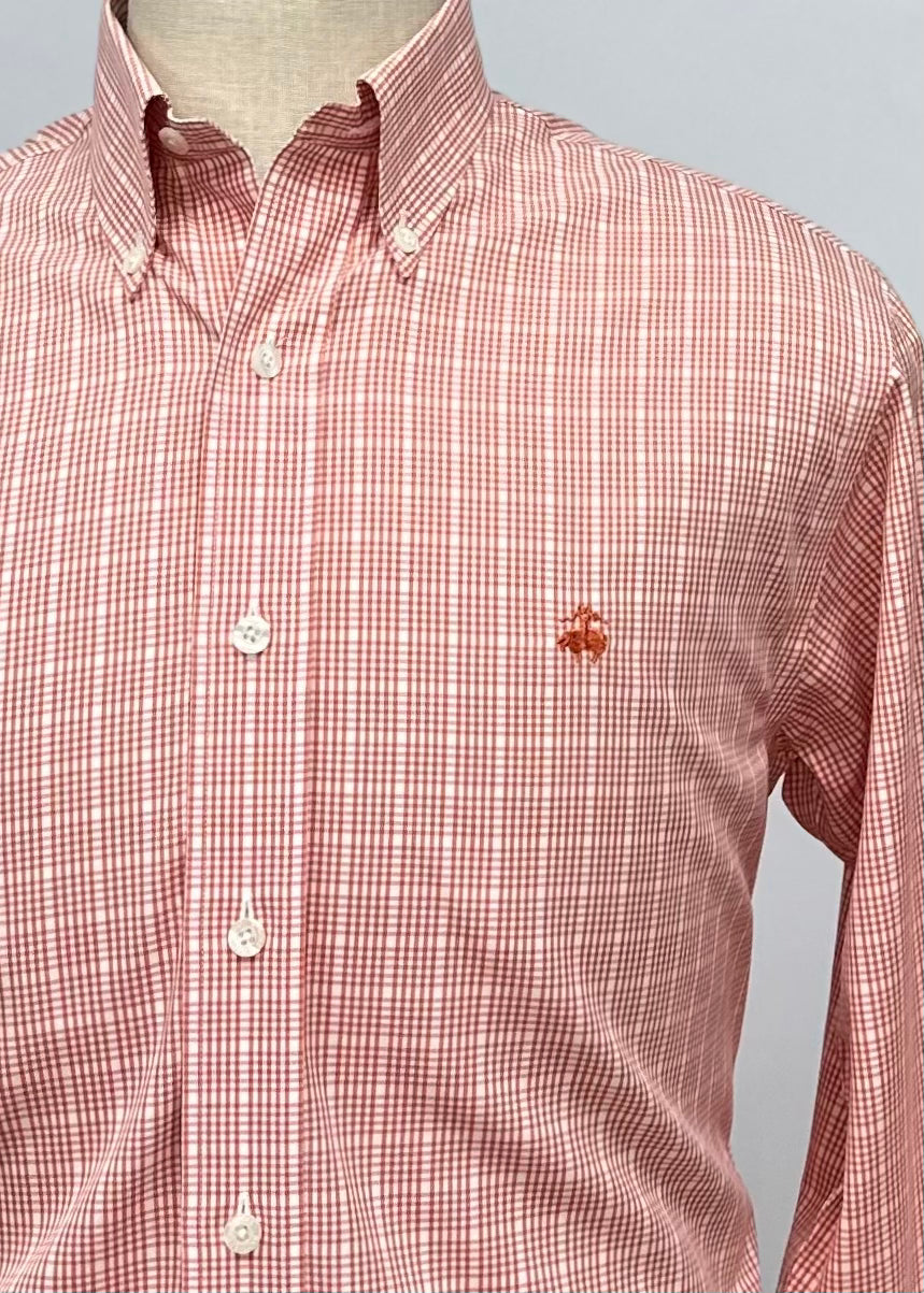 Camisa Brooks Brothers 🐑 de cuadros en color naranja y blanco Talla Small Entalle Regular