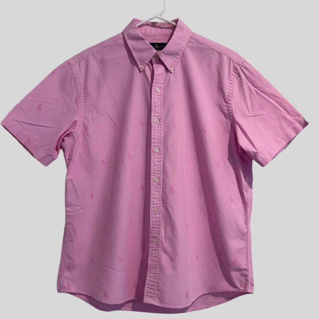 Camisa de botones Polo Ralph Lauren 🏇🏼 Oxford color rosado con diseño de logos en rosado Talla XL Entalle Regular