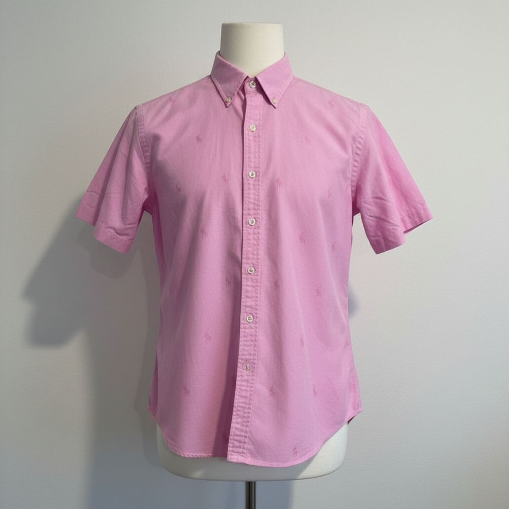Camisa de botones Polo Ralph Lauren 🏇🏼 Oxford color rosado con diseño de logos en rosado Talla XL Entalle Regular