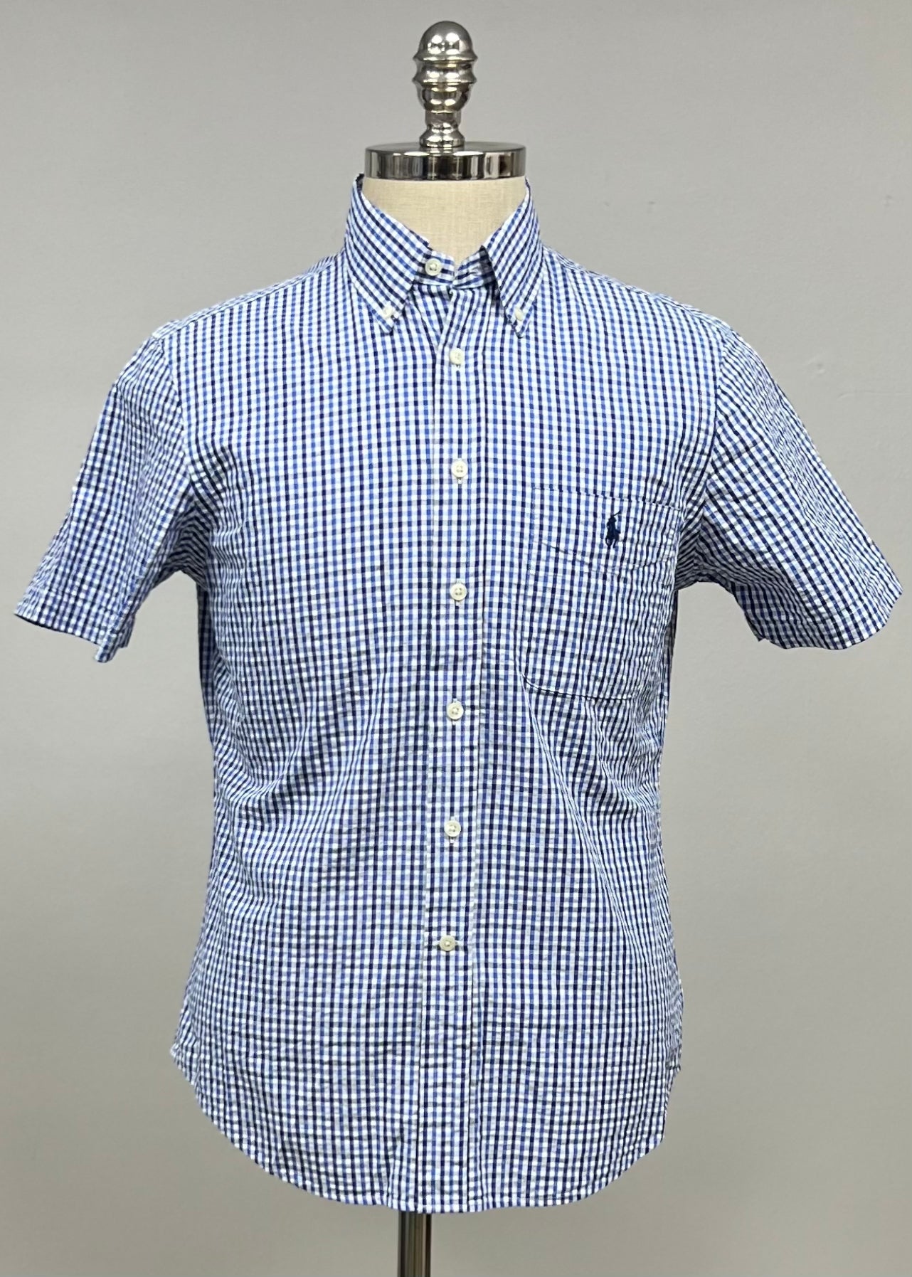 Camisa Polo Ralph Lauren 🏇🏼 Seersucker con patrón de cuadros en azul, celeste y blanco Talla S Entalle Regular