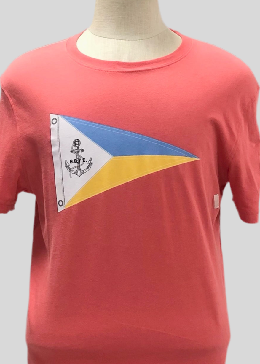 Camiseta cuello redondo Brooks Brothers 🐑 color rosado magenta y diseño de bandera nautica Talla M (ver descripción)