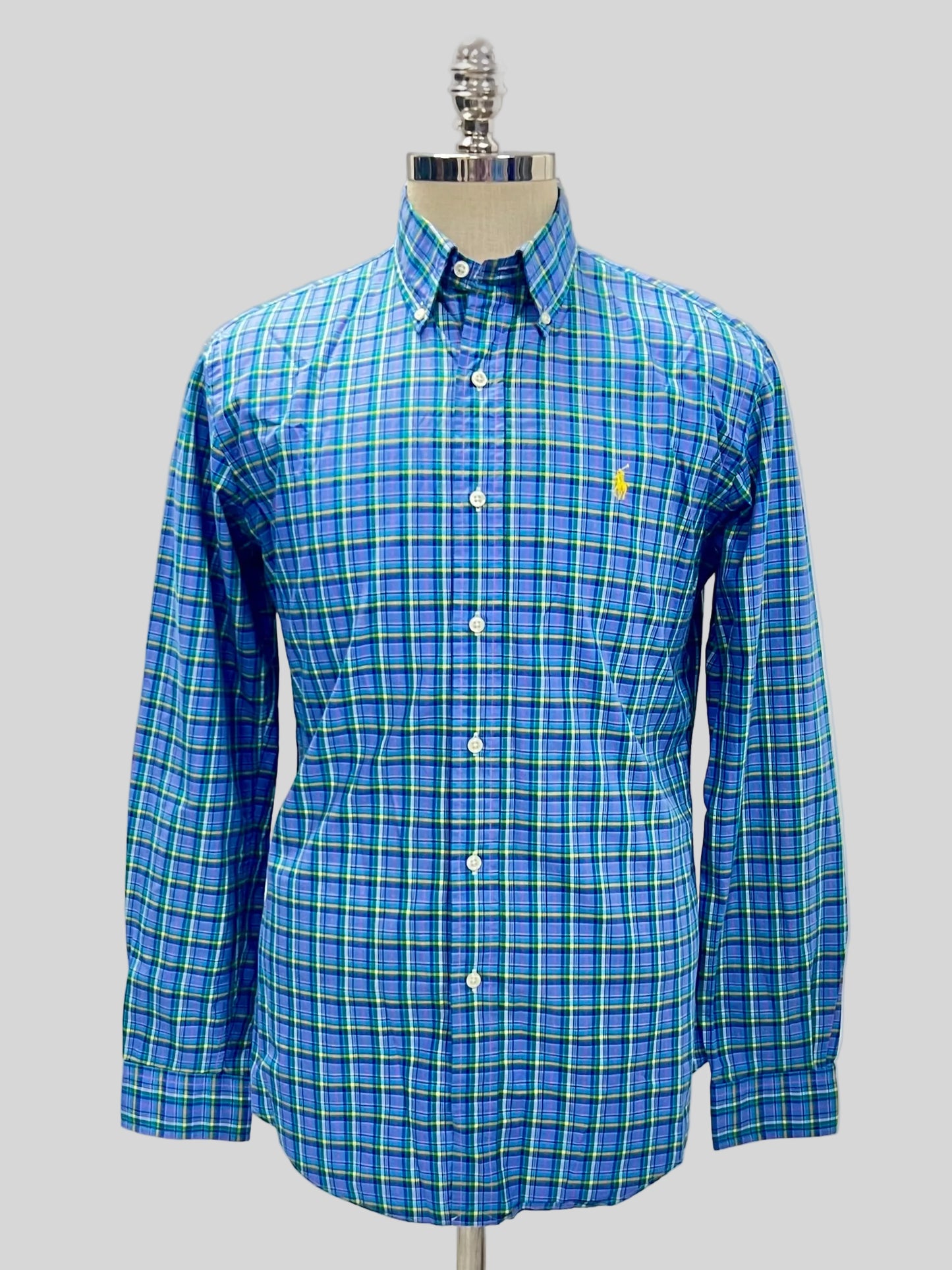 Camisa Polo Ralph Lauren 🏇🏼 color azul de cuadro verde y amarillo Talla M Entalle Custom Fit