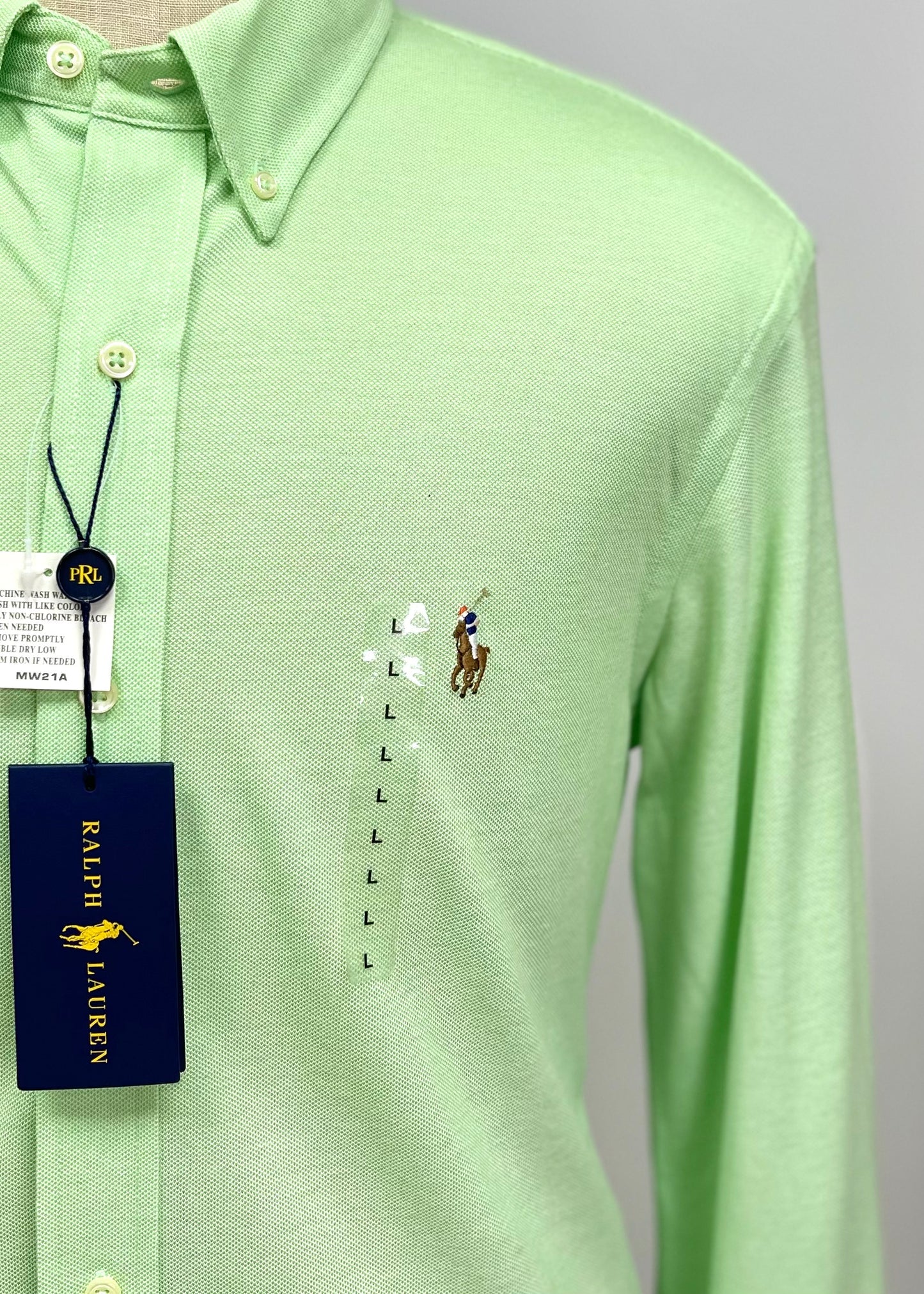 Camisa Polo Ralph Lauren 🏇🏼 Tela camiseta (Featherweight Mesh) en color verde Talla L Entalle Slim Fit