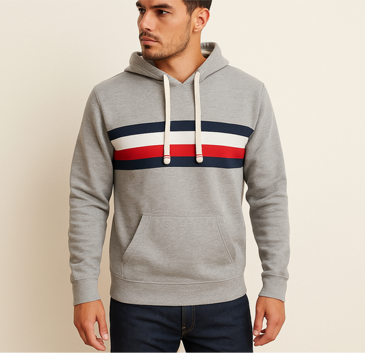 Sueter Jersey con capucha Tommy Hilfiger 🇺🇸 color gris claro y logo de bandera Talla M