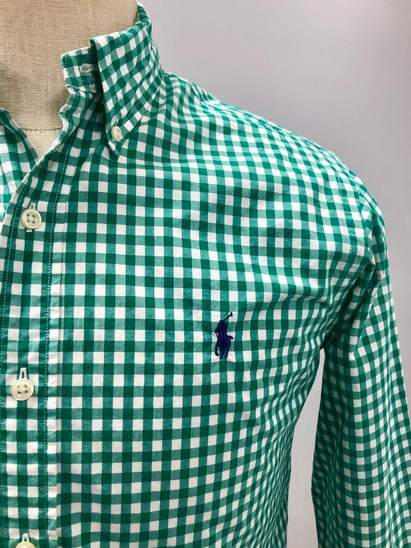 Camisa de botones Polo Ralph Lauren 🏇🏼 de cuadros gingham color verde y blanco Talla S Entalle Regular