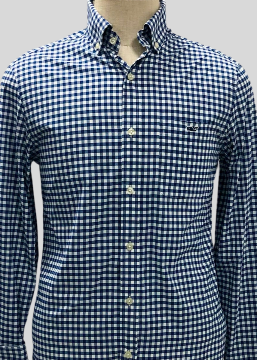 Camisa de botones Vineyard Vines 🐳 con patrón de cuadros gingham en color azul y blanco Talla S Entalle Clásico