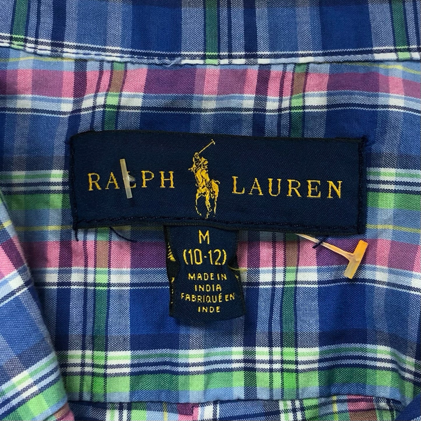 Camisa Polo Ralph Lauren 🏇🏼 con patron de cuadros en azul, verde y rosado Talla M (10-12) de niño Entalle Regular