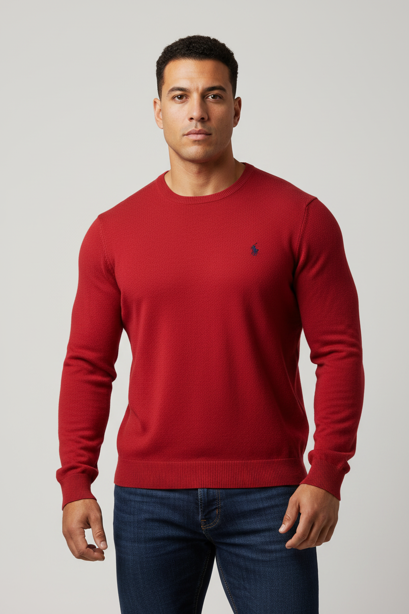 Sueter Jersey Polo Ralph Lauren 🏇🏼 cuello redondo color rojo con logo negro Talla M