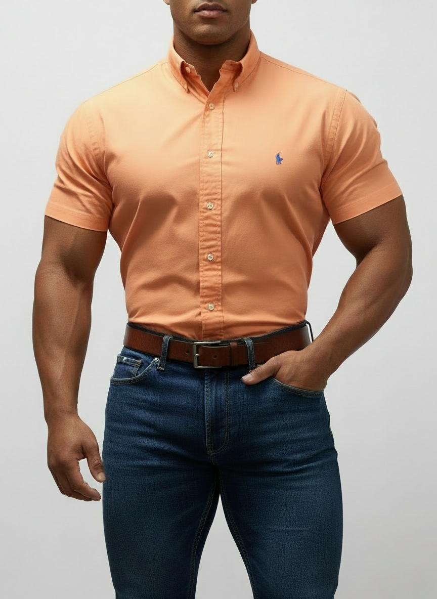 Camisa de botones Polo Ralph Lauren 🏇🏼  en color naranja claro Talla XL Entalle Regular