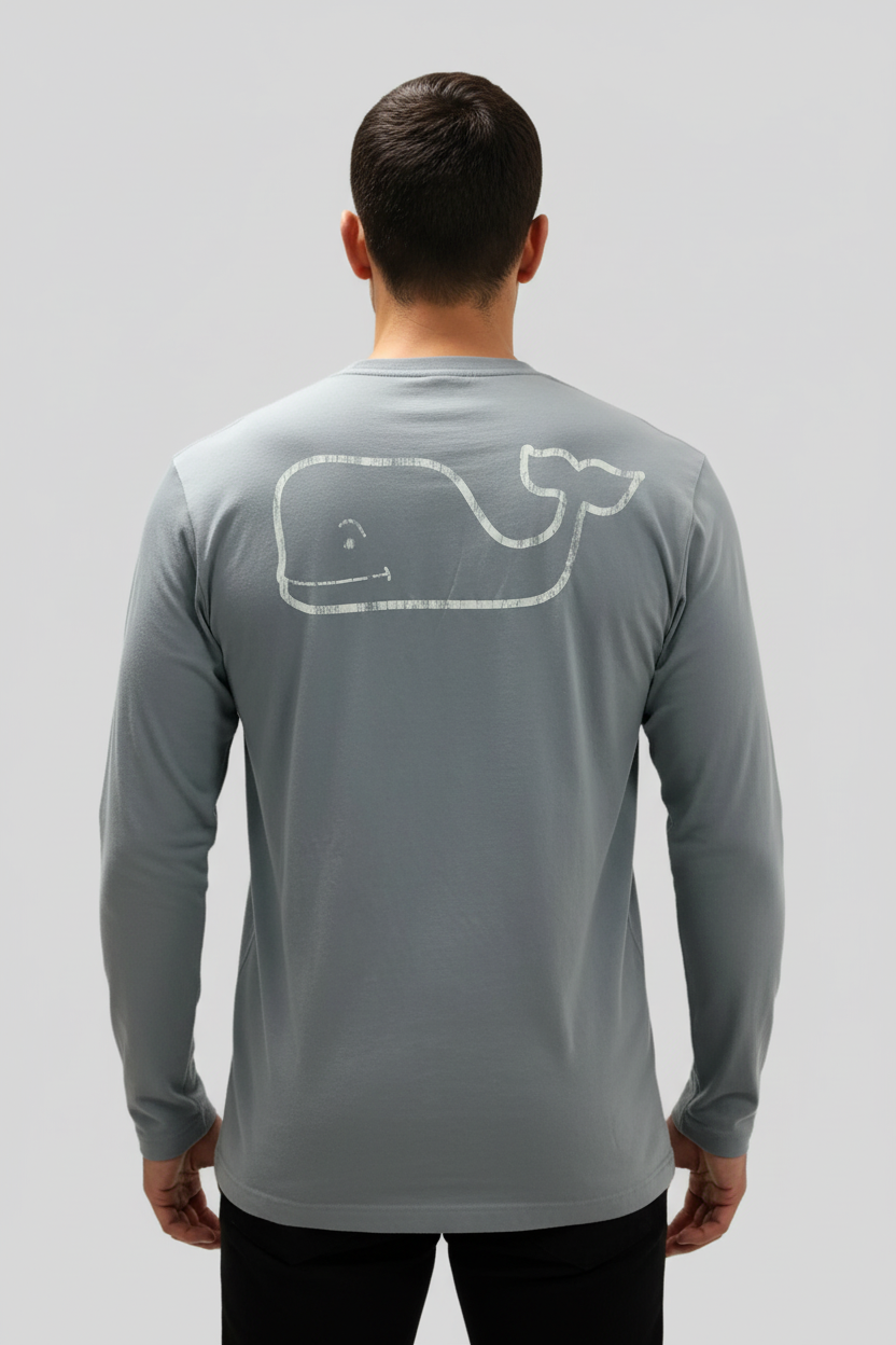 Camiseta cuello redondo Vineyard Vines 🐳 color gris claro con Diseño de ballena Talla L
