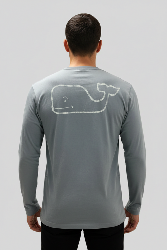 Camiseta cuello redondo Vineyard Vines 🐳 color gris claro con Diseño de ballena Talla L