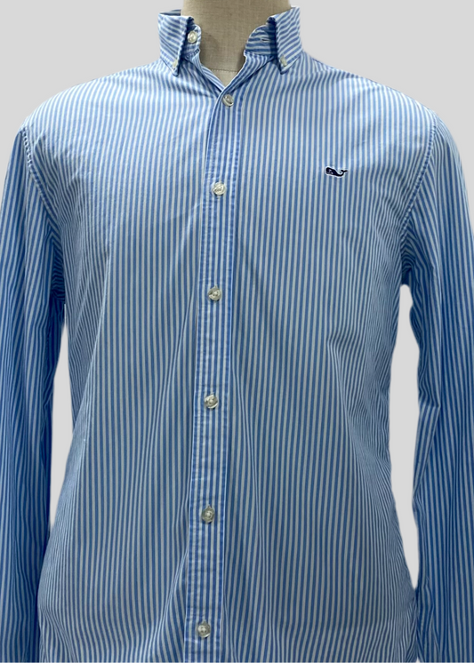 Camisa de botones Vineyard Vines 🐳 con patrón de rayas en color celeste y blanco Talla M Entalle Regular