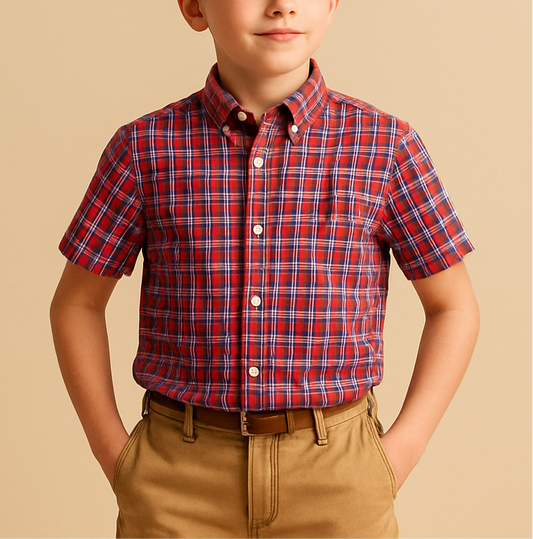 Camisa de niño Polo Ralph Lauren 🏇🏼 con patron de cuadros en rojo, azul, amarillo y blanco Talla M (10-12) Entalle Regular