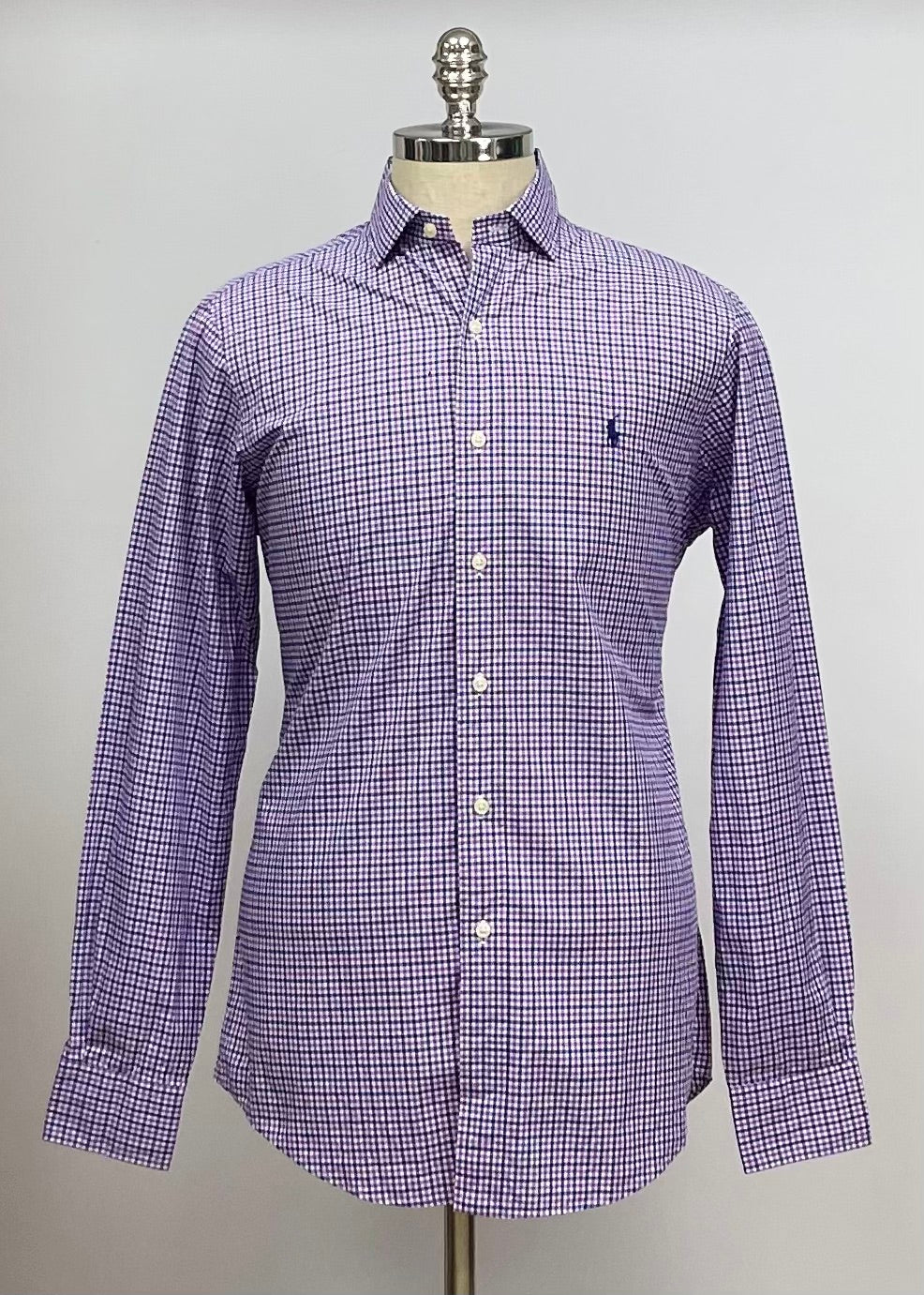 Camisa Polo Ralph Lauren 🏇🏼 color blanco con cuadros morado y azul Talla M Entalle Regular