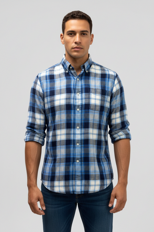 Camisa de botones Polo Ralph Lauren 🏇🏼 de lino con cuadros tartán en azul y blanco Talla M Entalle Regular