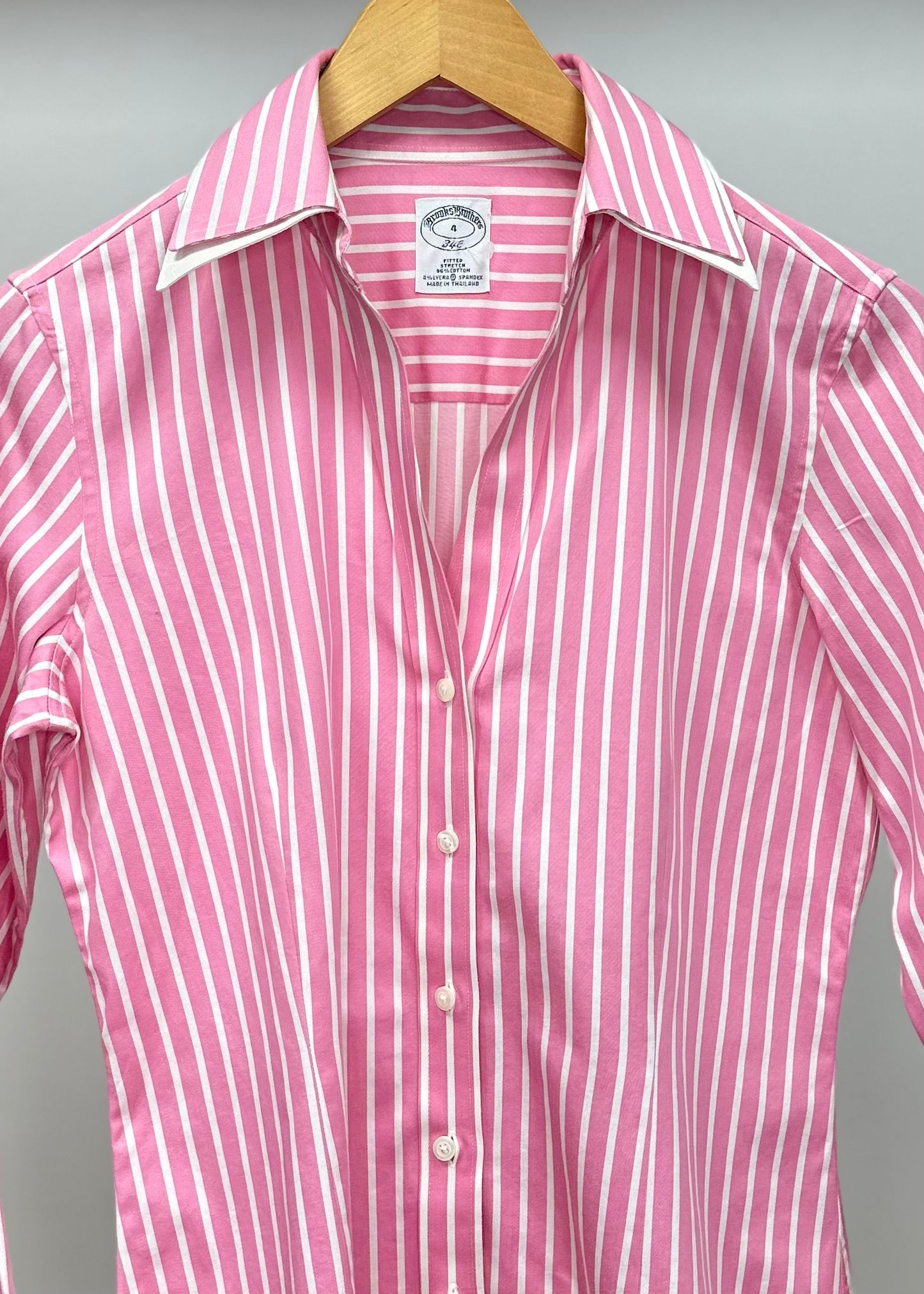 Camisa de mujer Brooks Brothers 🐑 color rosado con rayas en color blanco Talla S Entalle Regular