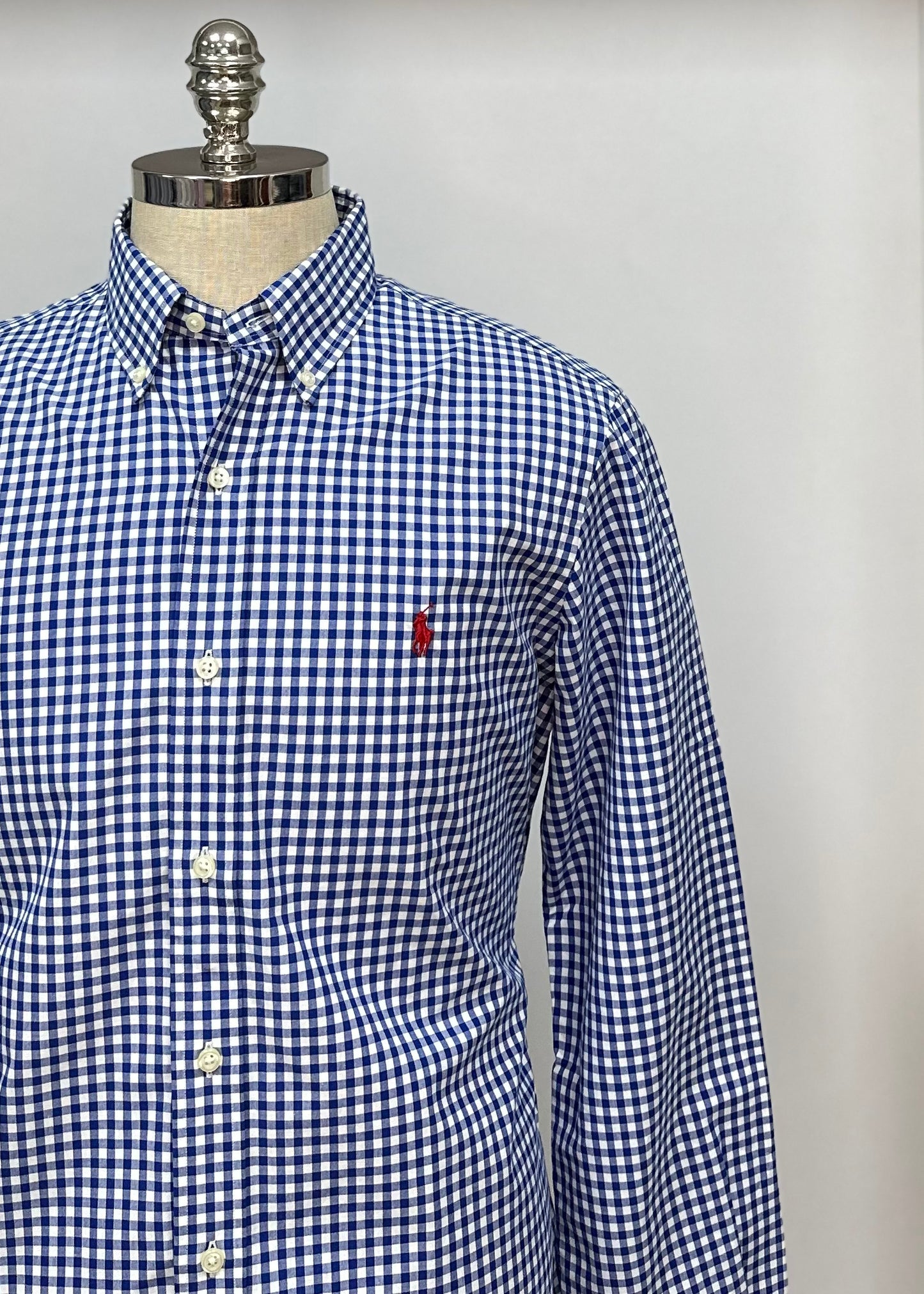 Camisa Polo Ralph Lauren 🏇🏼 con patrón de cuadros gingham azul y blanco Talla M Entalle Clásico