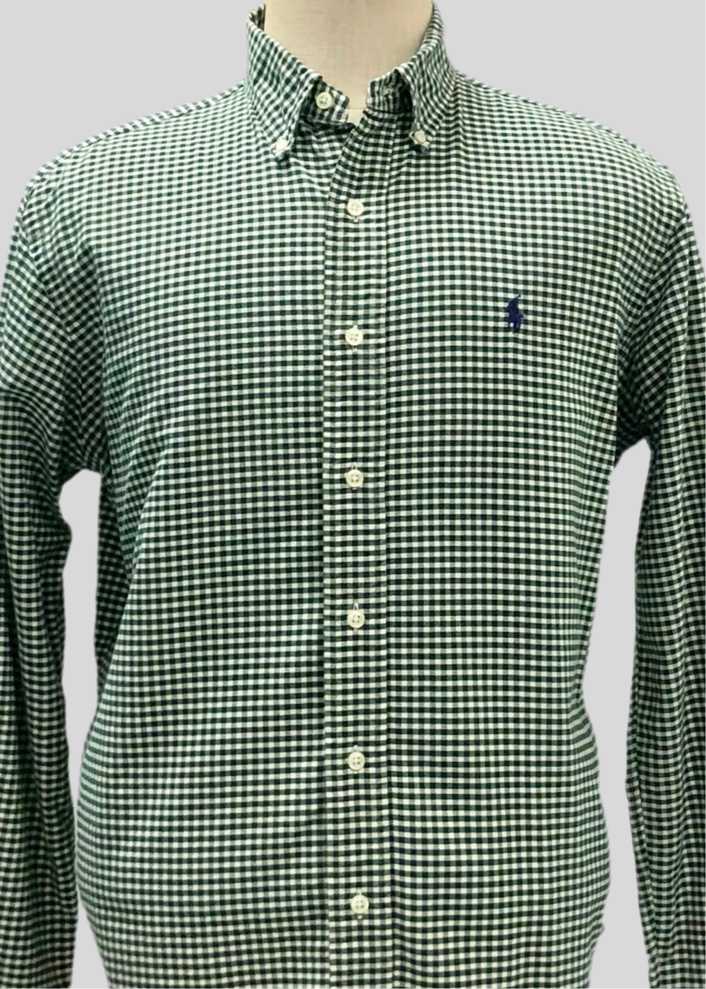 Camisa de botones Polo Ralph Lauren 🏇🏼 con patrón de cuadros gingham verde oscuro y blanco Talla L Entalle Clásico