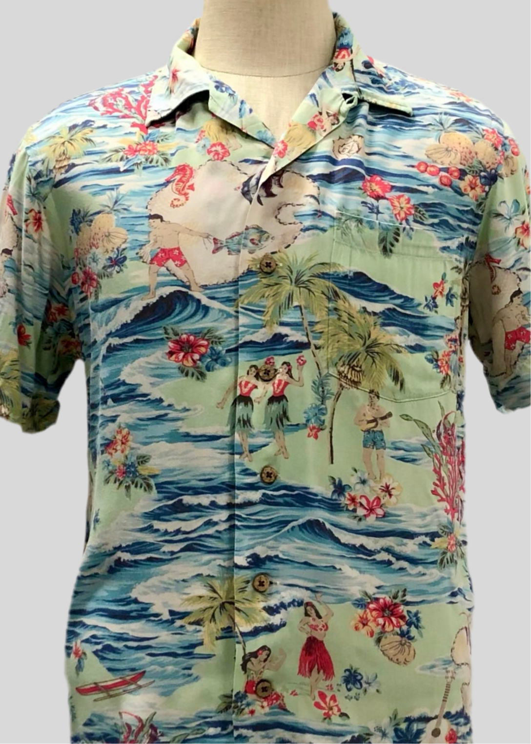 Camisa de botones Polo Ralph Lauren 🏇🏼 color verde claro con diseño hawaiano Talla M Entalle Regular