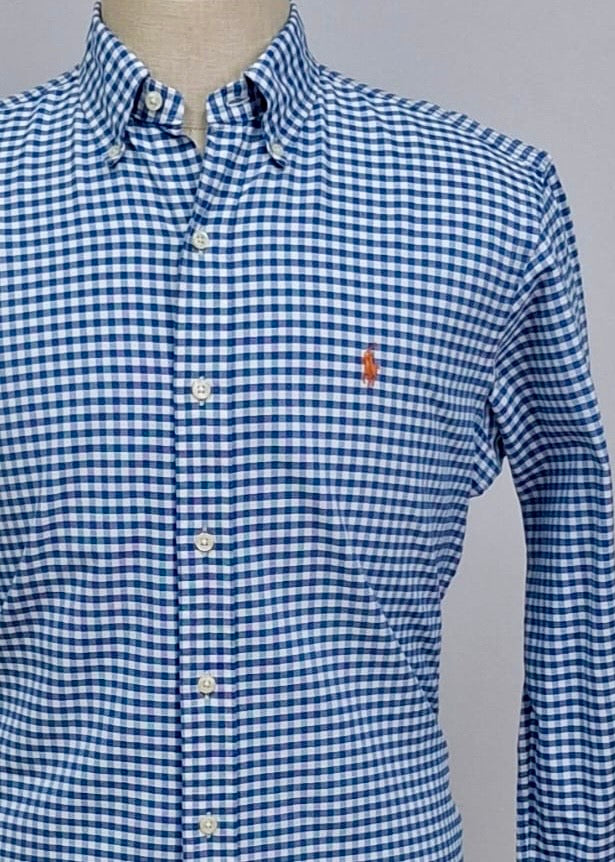 Camisa Polo Ralph Lauren 🏇🏼 Oxford con patron de cuadros gingham azul y blanco Talla M Entalle Clásico