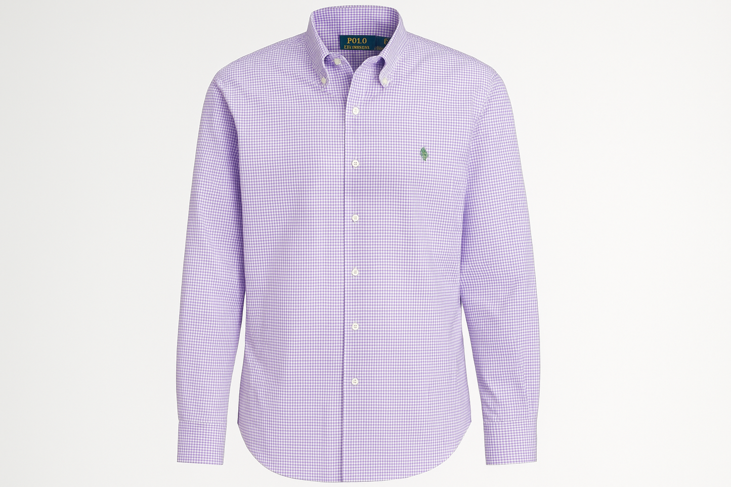 Camisa Polo Ralph Lauren 🏇🏼 con patron de cuadros gingham en color morado y blanco Talla L Entalle Regular