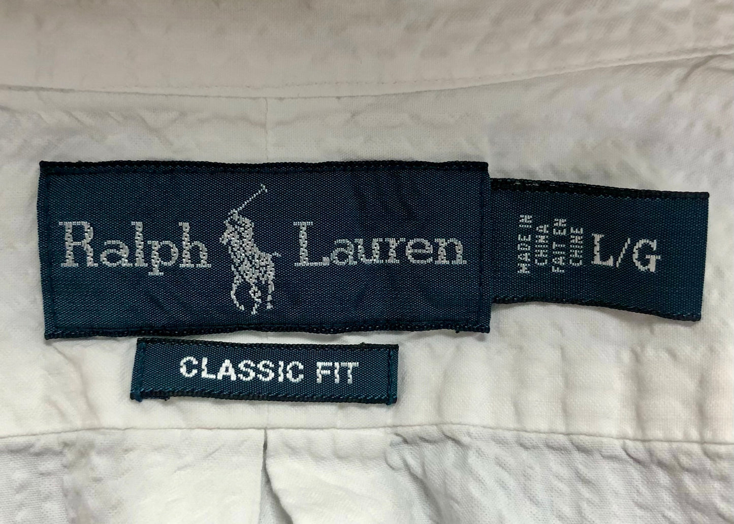 Camisa Polo Ralph Lauren 🏇🏼 Color blanco Seersucker Talla L Entalle Clásico (ver descripción)