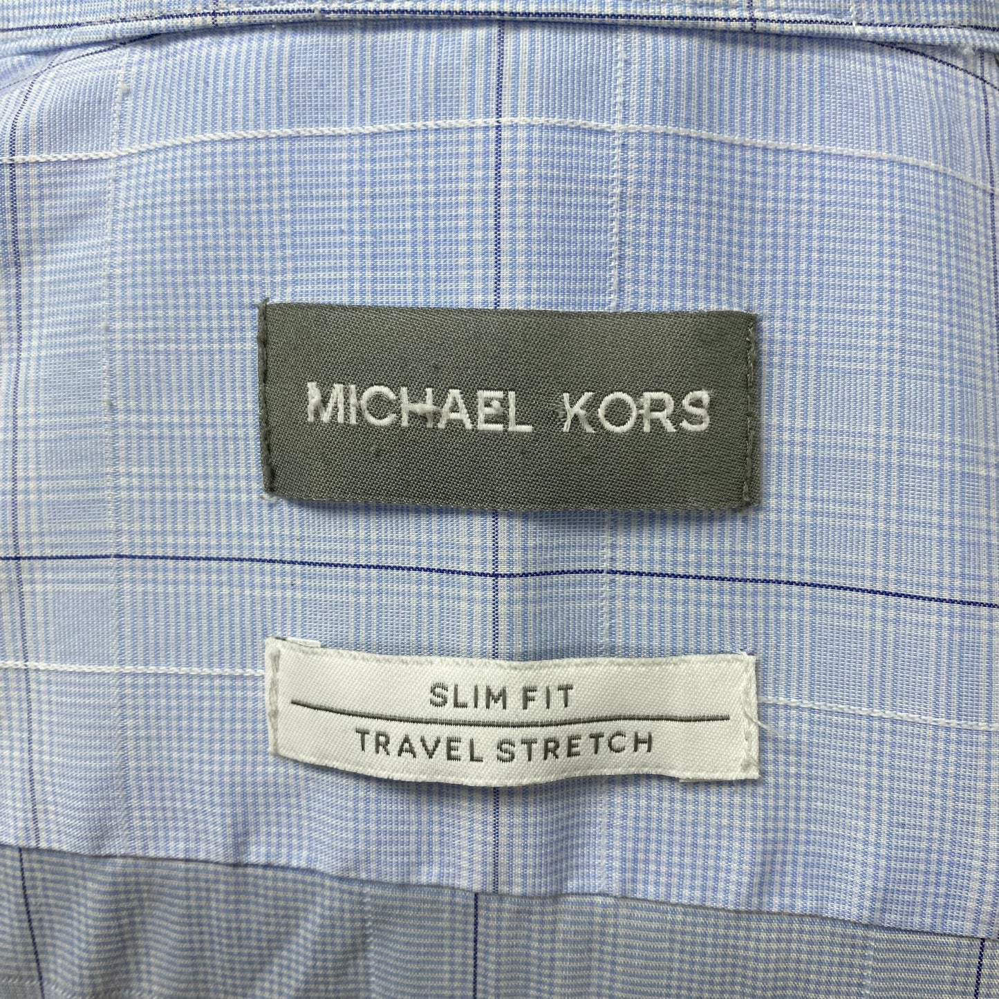 Camisa de botones Michael Kors 🇺🇸 de rayas color celeste, blanco y gris Talla S Entalle Slim Fit