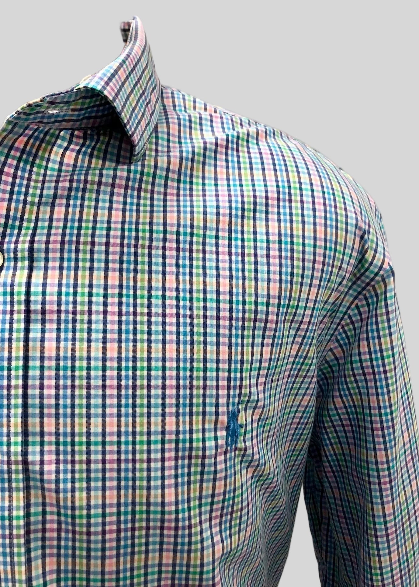 Camisa Polo Ralph Lauren 🏇🏼 color blanco de cuadros multicolor Talla XXL Entalle Slim Fit