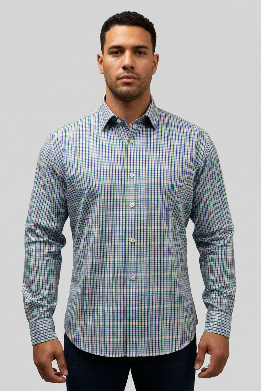 Camisa Polo Ralph Lauren 🏇🏼 color blanco de cuadros multicolor Talla XXL Entalle Slim Fit