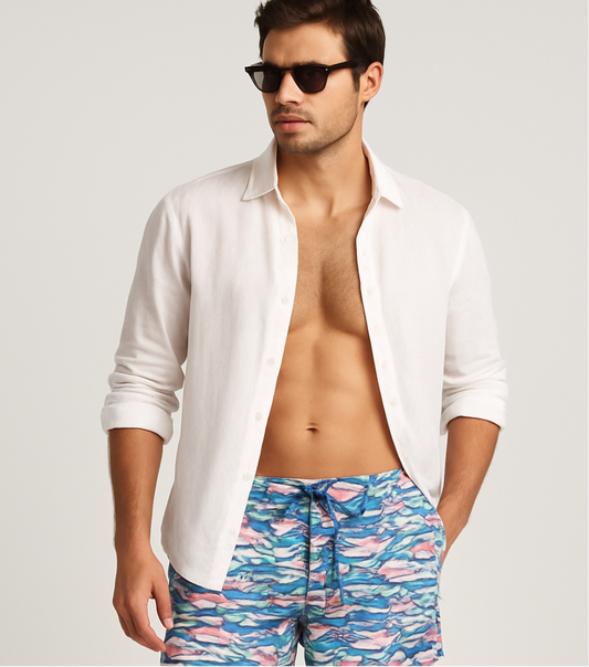 Shorts de baño Vineyard Vines 🐳 con diseño de peces en color rosado, verde y azul talla L