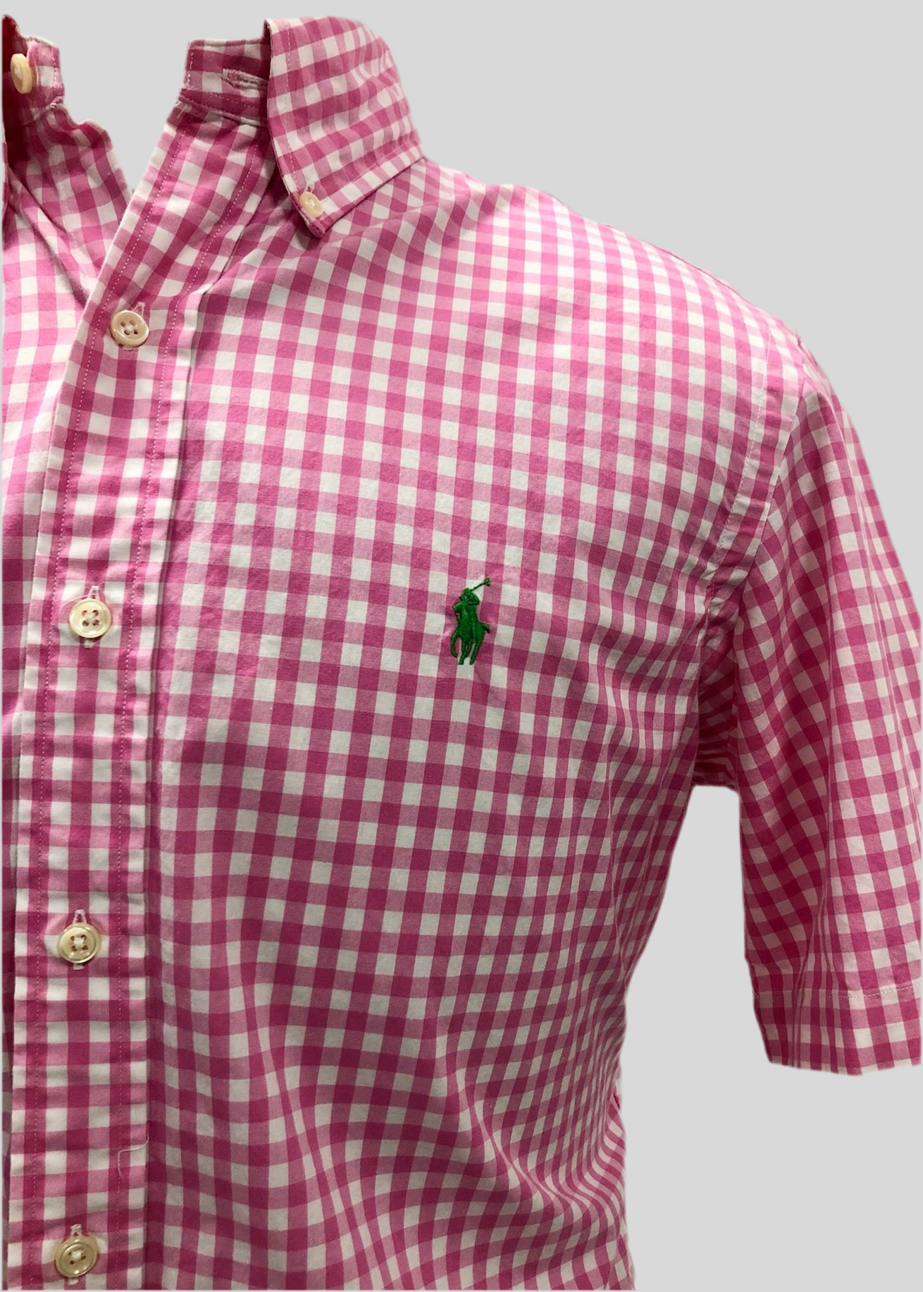 Camisa Polo Ralph Lauren 🏇🏼 con patrón de cuadros gingham rosado y blanco Talla M Entalle Clásico