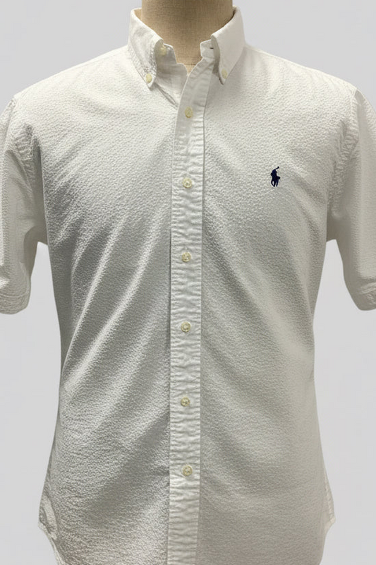 Camisa Polo Ralph Lauren 🏇🏼 Color blanco Seersucker Talla L Entalle Clásico (ver descripción)