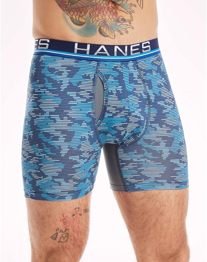 Paquete de 3 Calzoncillos tipo Boxer Hanes de Tela Performance X-Temp en color azul y rojo- Tela ligera en Talla L