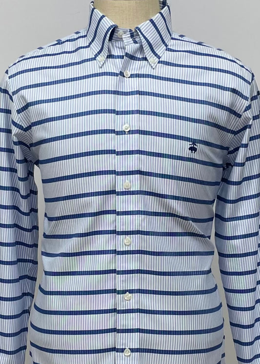 Camisa Brooks Brothers 🐑 color blanco con rayas en azul Talla M Entalle Regular