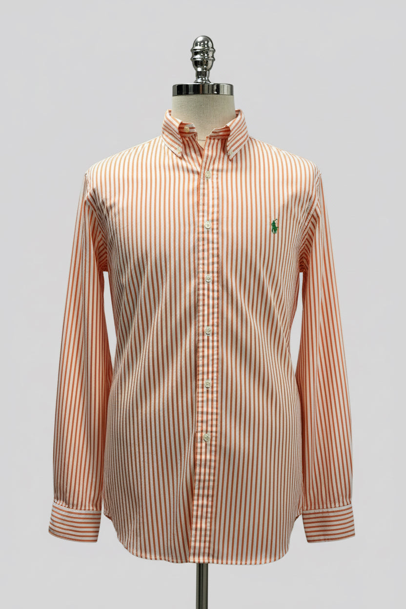 Camisa de botones Polo Ralph Lauren 🏇🏼 con patron de rayas en color naranja y blanco Talla XL Entalle Regular