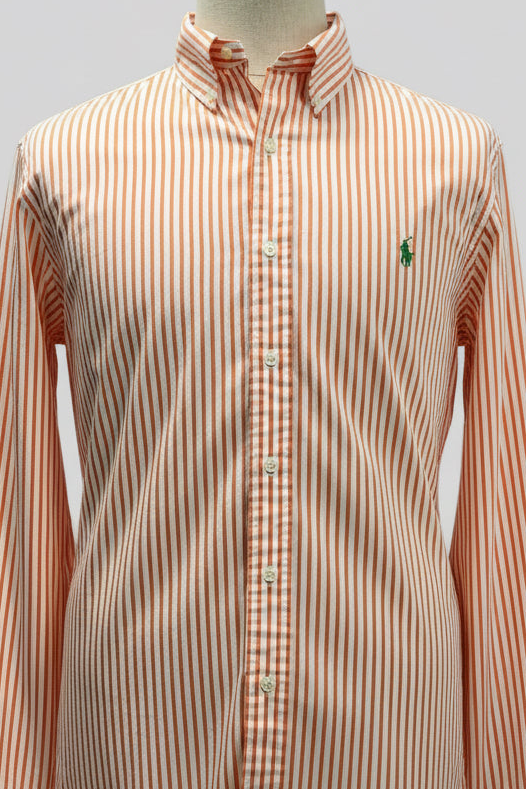Camisa de botones Polo Ralph Lauren 🏇🏼 con patron de rayas en color naranja y blanco Talla XL Entalle Regular
