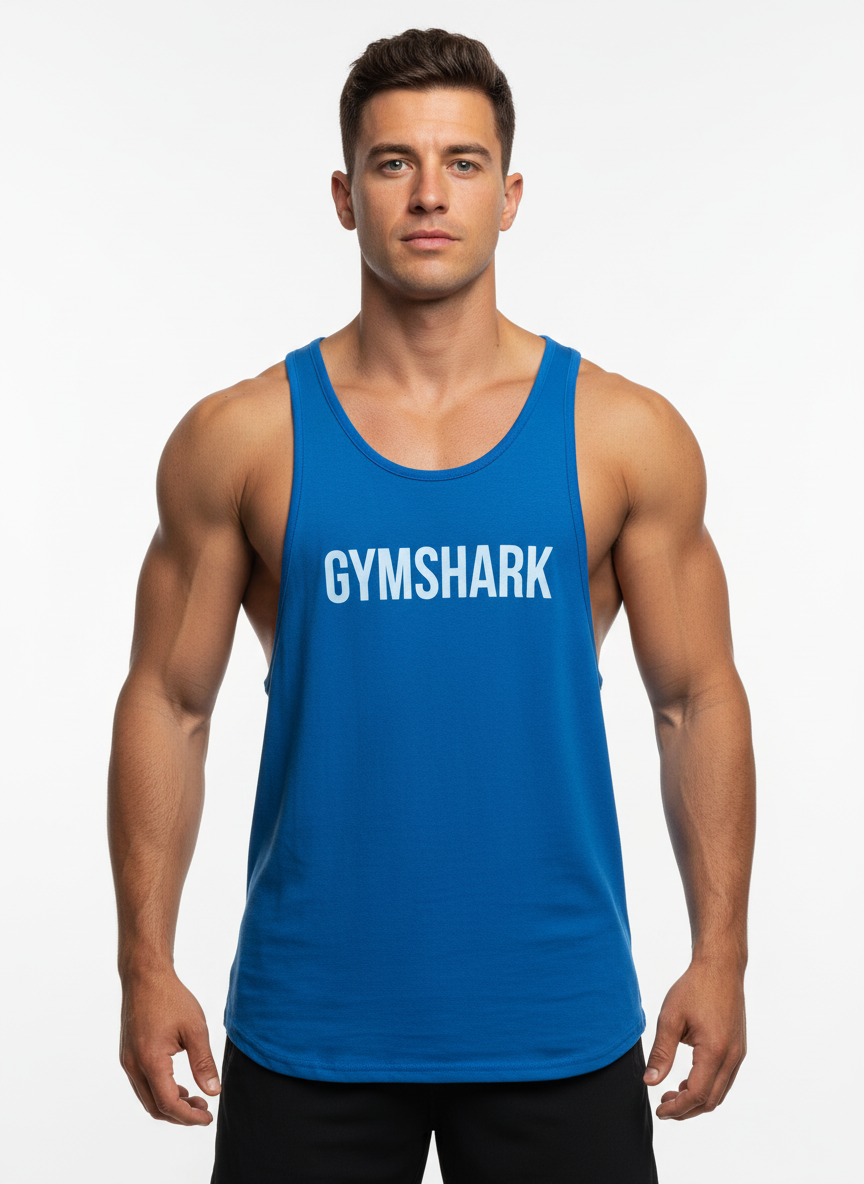 Camiseta de entrenamiento sin mangas Gymshark 🏋🏽 color azul y logo en celeste Talla S