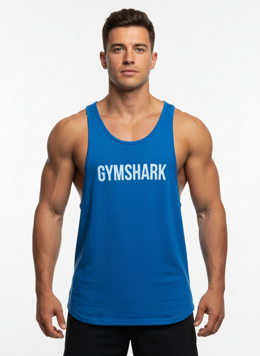 Camiseta de entrenamiento sin mangas Gymshark 🏋🏽 color azul y logo en celeste Talla S