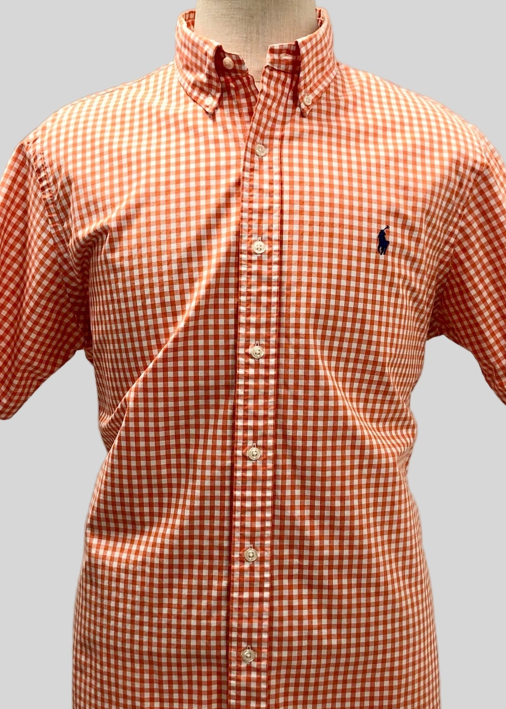 Camisa de botones Polo Ralph Lauren 🏇🏼 con patron de cuadros gingham naranja y blanco Talla L Entalle Regular