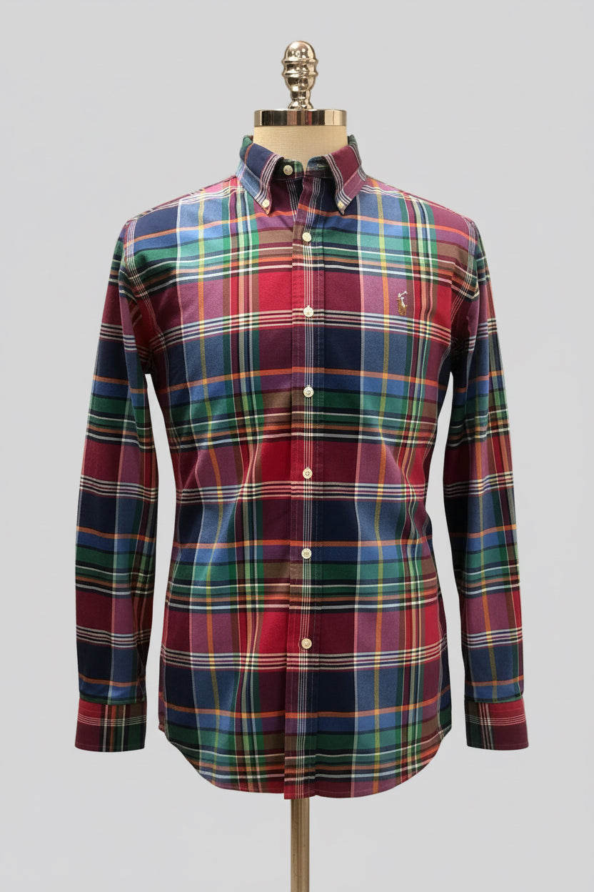 Camisa Polo Ralph Lauren 🏇🏼 Oxford de cuadros tartán en color azul, verde y rojo Talla M Entalle Clásico