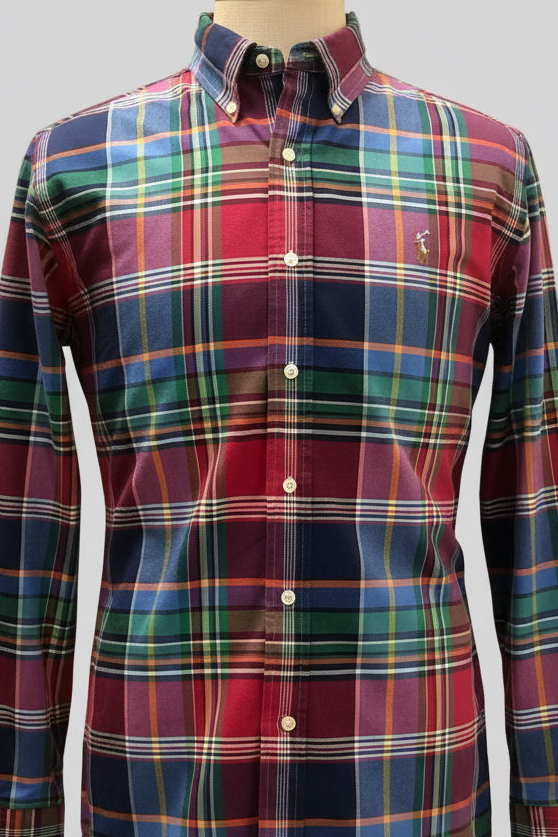 Camisa Polo Ralph Lauren 🏇🏼 Oxford de cuadros tartán en color azul, verde y rojo Talla M Entalle Clásico