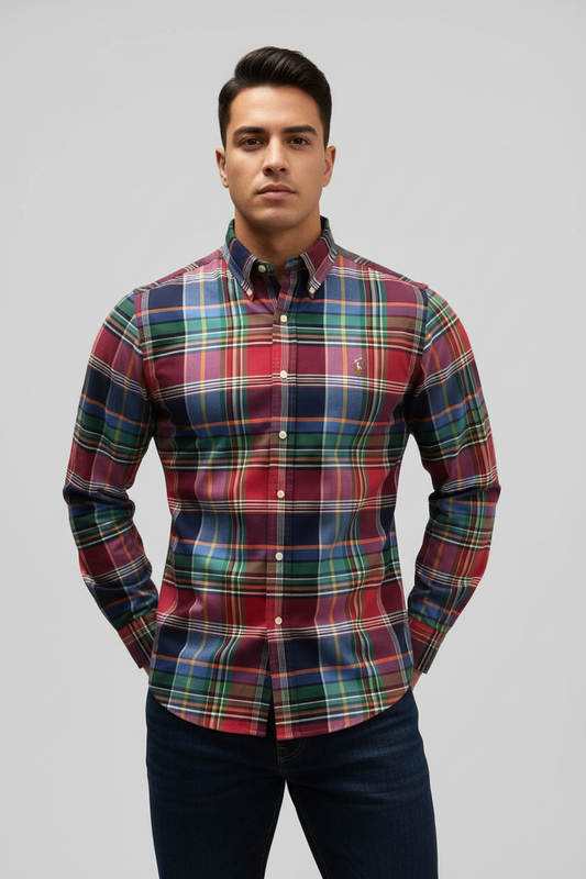 Camisa Polo Ralph Lauren 🏇🏼 Oxford de cuadros tartán en color azul, verde y rojo Talla M Entalle Clásico