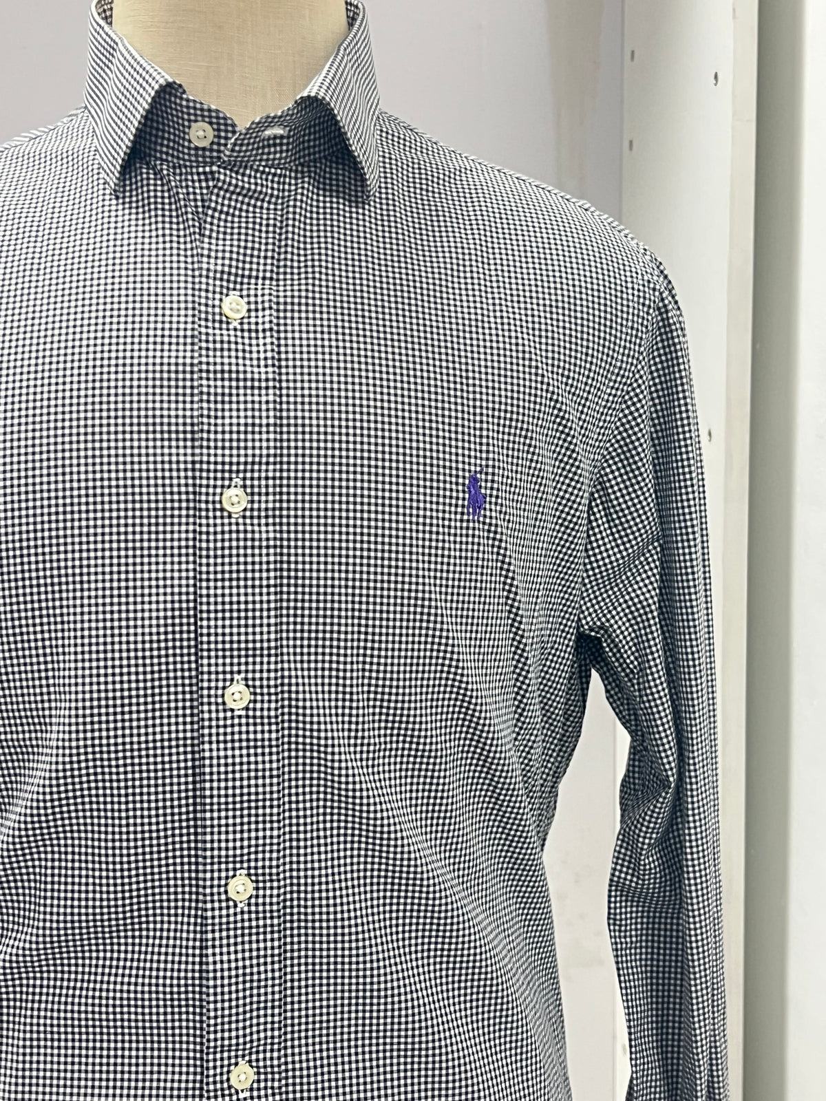 Camisa de botones Polo Ralph Lauren 🏇🏼 de cuadros finos en negro y blanco Talla XL Entalle Regular