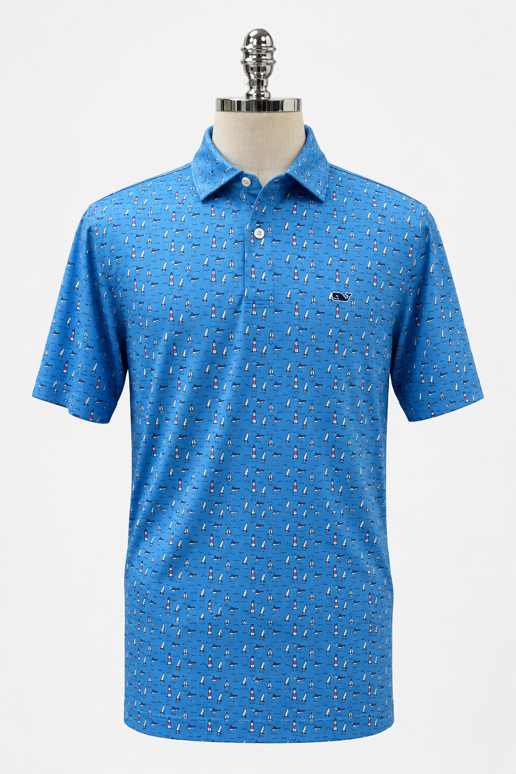Camiseta Polo Vineyard Vines 🐳 Performance color celeste con diseño marino Talla M Entalle Regular