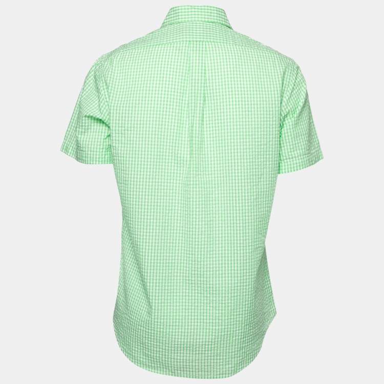 Camisa Polo Ralph Lauren 🏇🏼  Color blanco con patrón de cuadros en verde Seersucker Talla XXL Entalle Regular