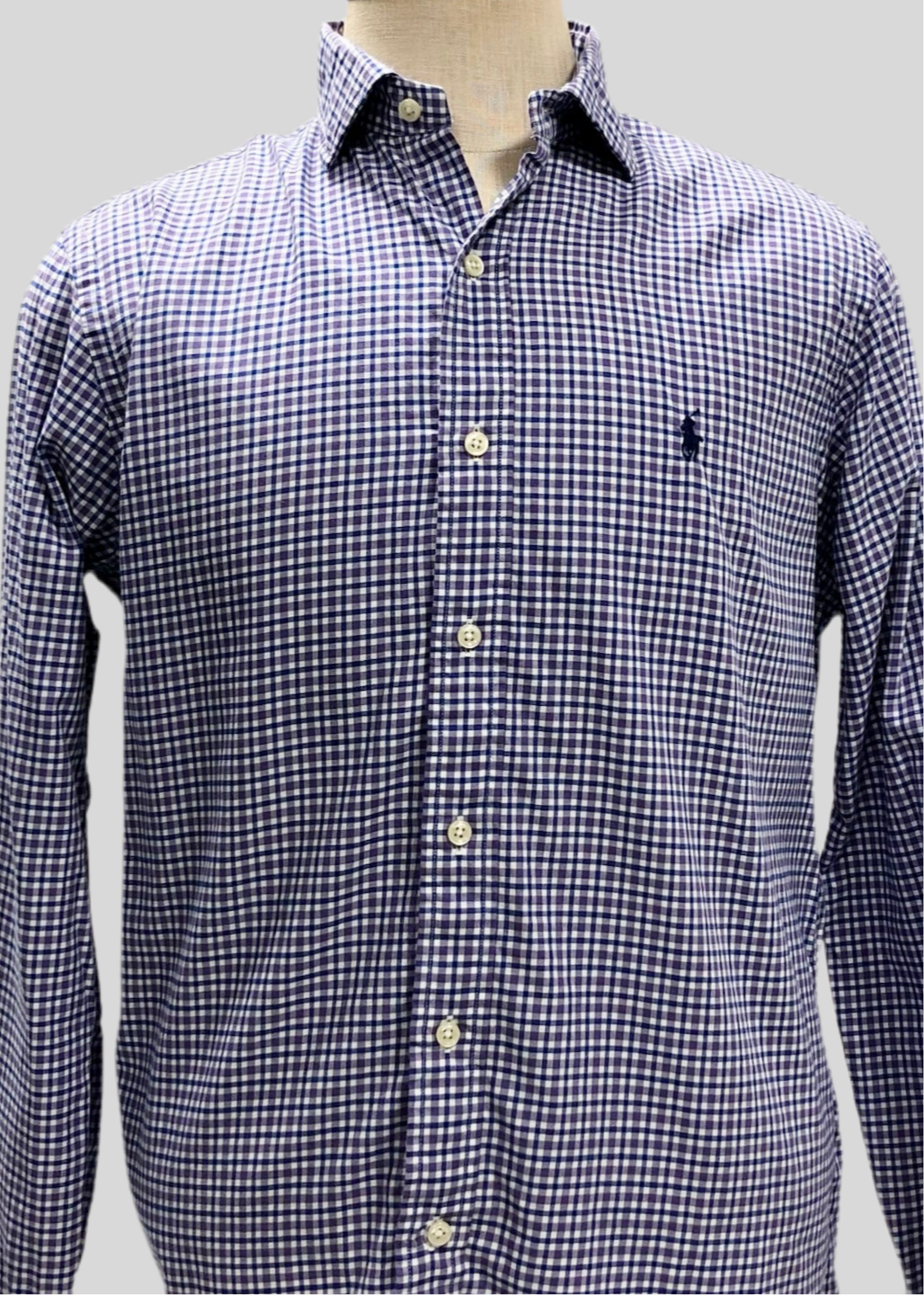 Camisa de botones Polo Ralph Lauren 🏇🏼 color blanco con cuadros morado y azul Talla M Entalle Regular