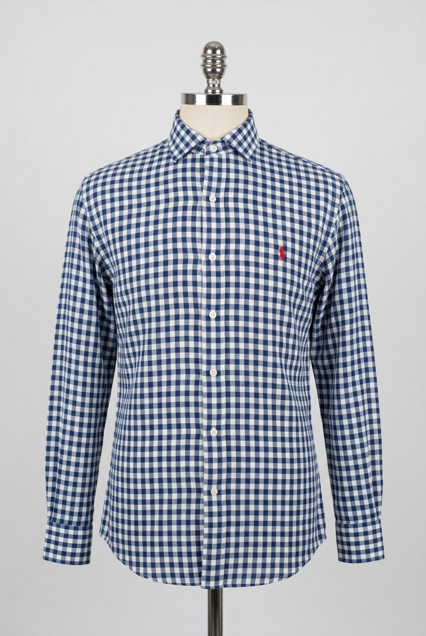 Camisa de botones Polo Ralph Lauren 🏇🏼 De lino con patrón de cuadros gingham azul y blanco Talla L Entalle Regular